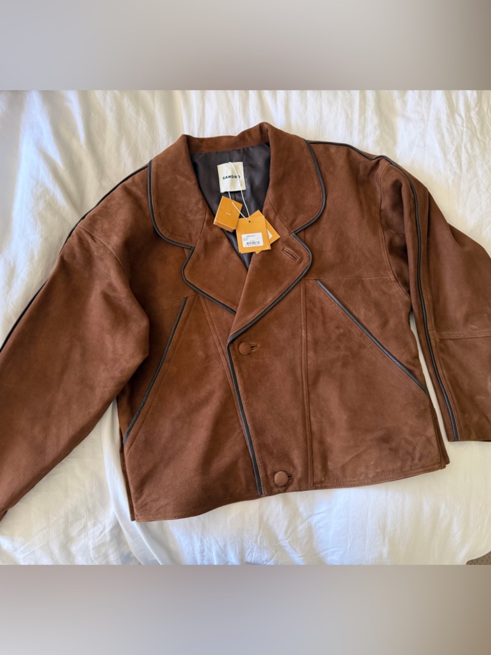Sandro Brown Suede Boxy Bomber Jacket - Picture 6 of 10